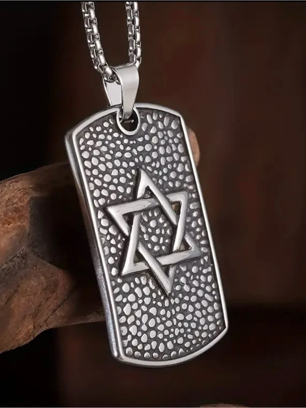 Stainless steel Silver Star of David Dog Tag Pendant Necklace for Men